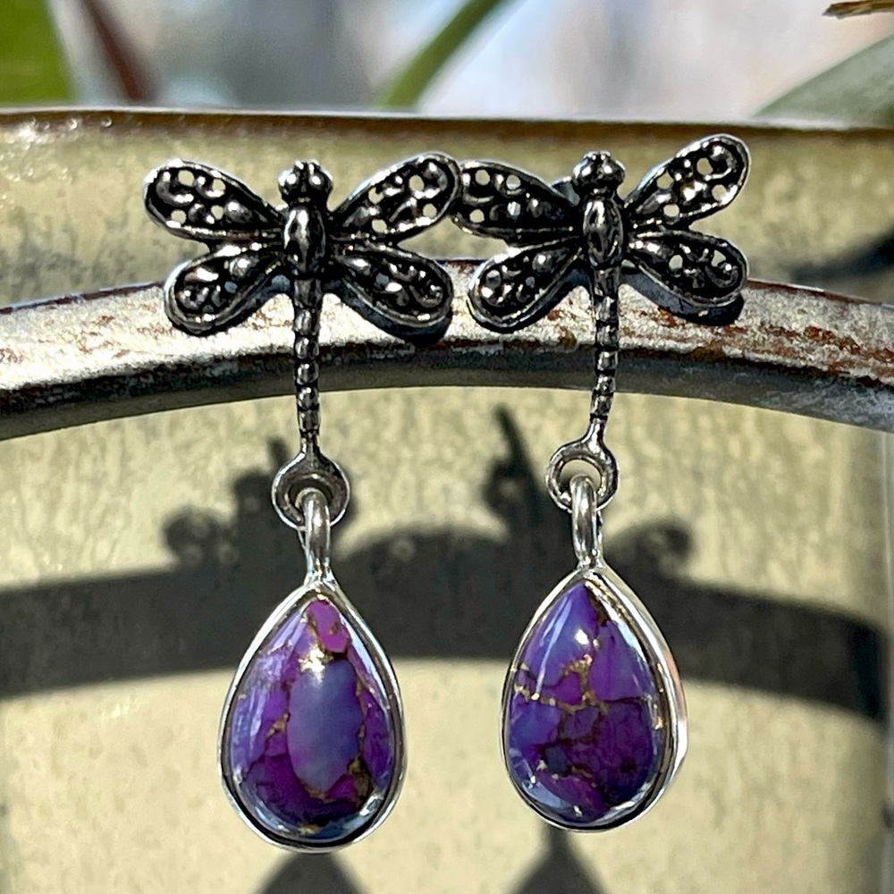 Copper Purple Turquoise - Dragonfly Dangle 925 Po… - image 7
